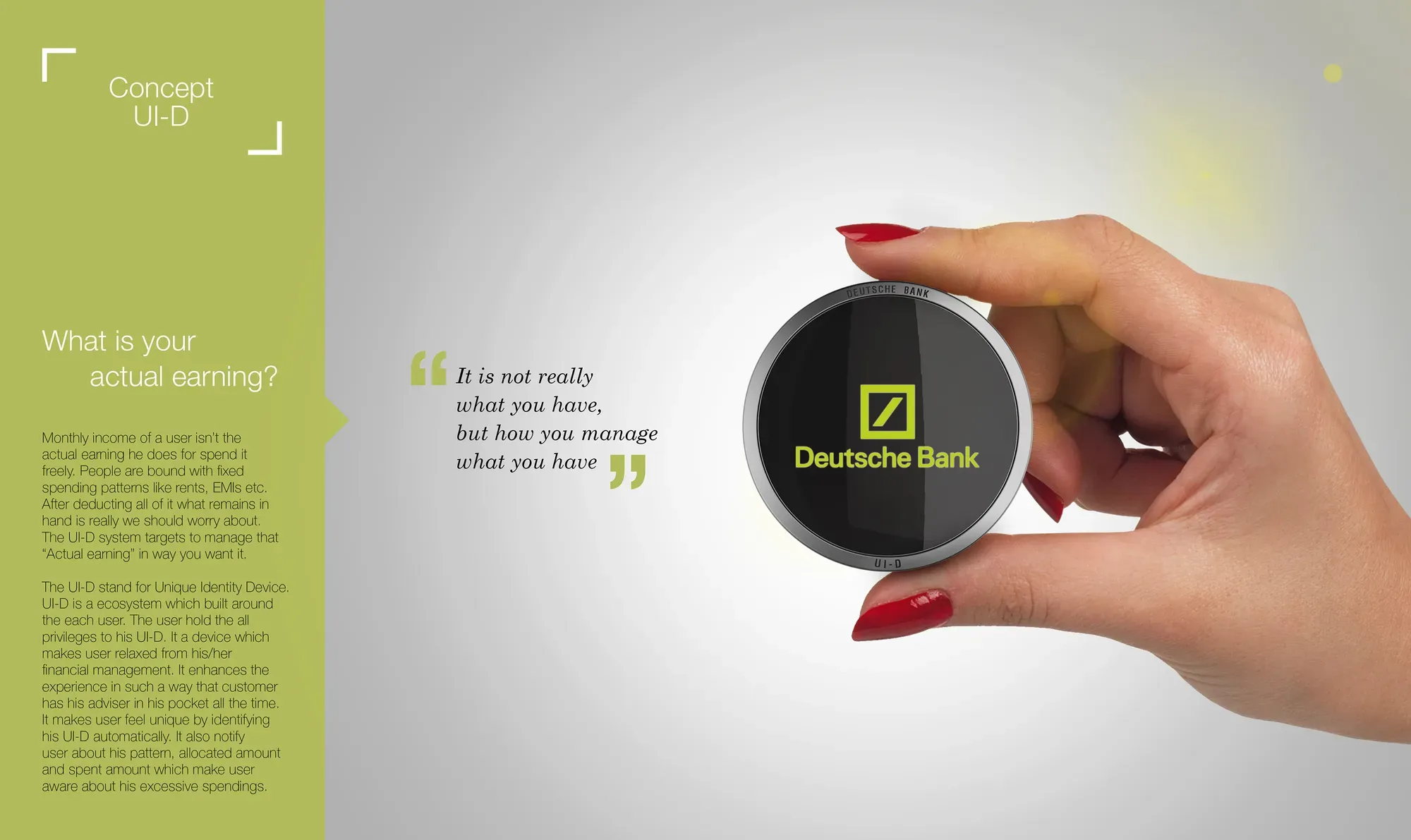 A hand holding the UI-D gadget beside a text about the actual earning