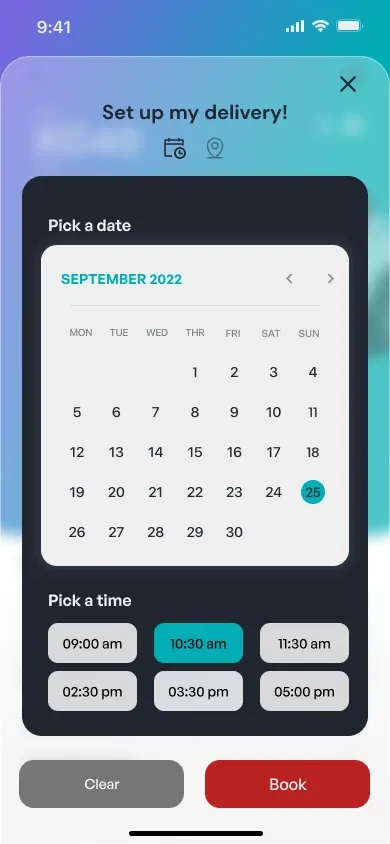 Set up my delivery: pick a date and a time