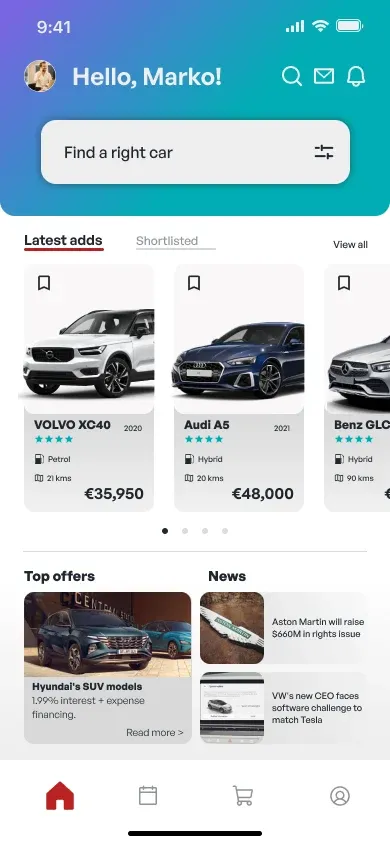 The home screen with latest ads, top offers and news