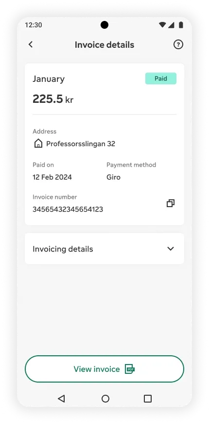 Money Matters: Invoice details screen