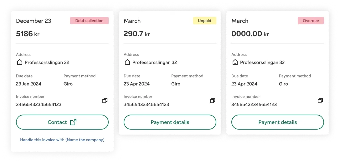 Money Matters: Statuses screen