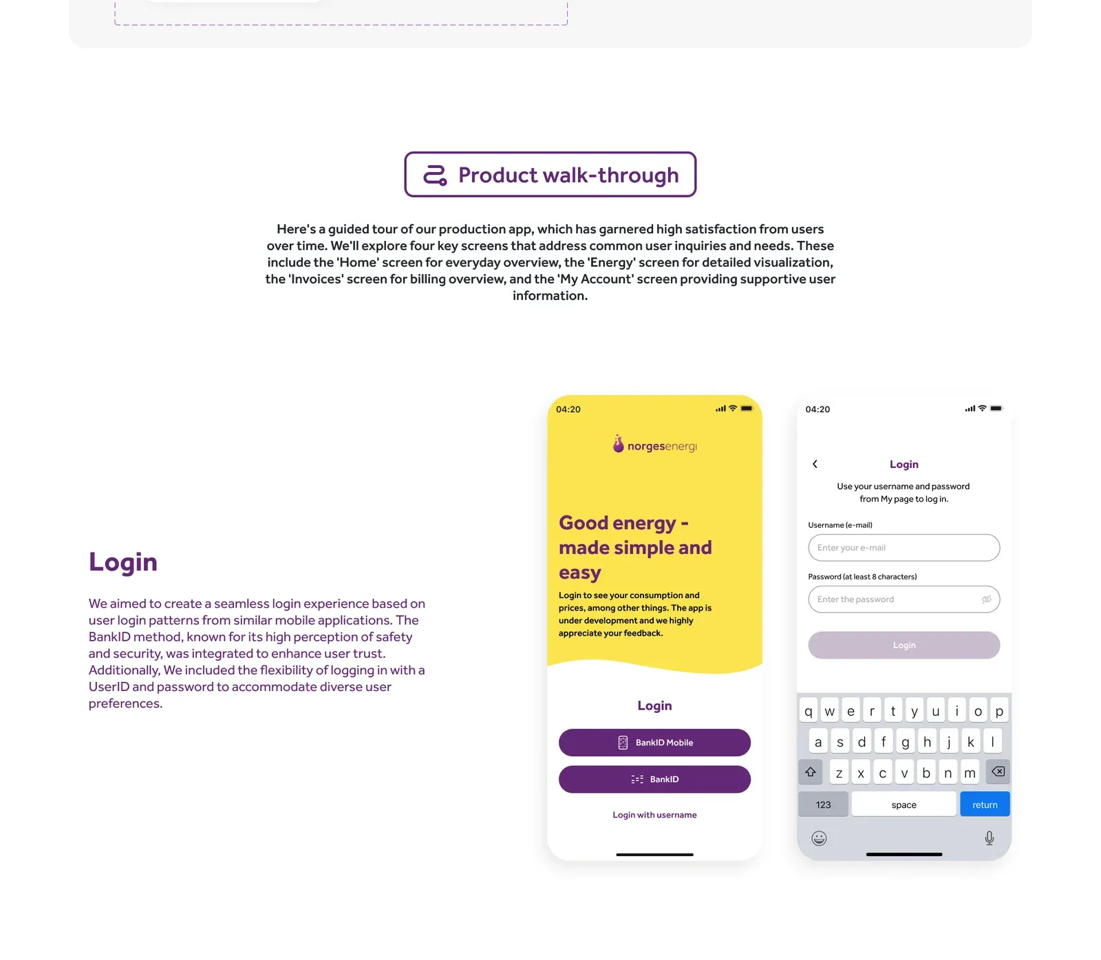 The login screens, with BankID and username options