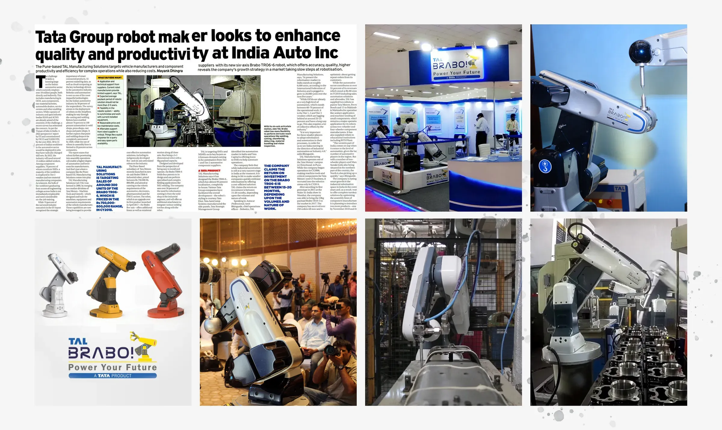 A press article about TAL Manufacturing Solutions, the BRABO stand at a trade show and the robot in use