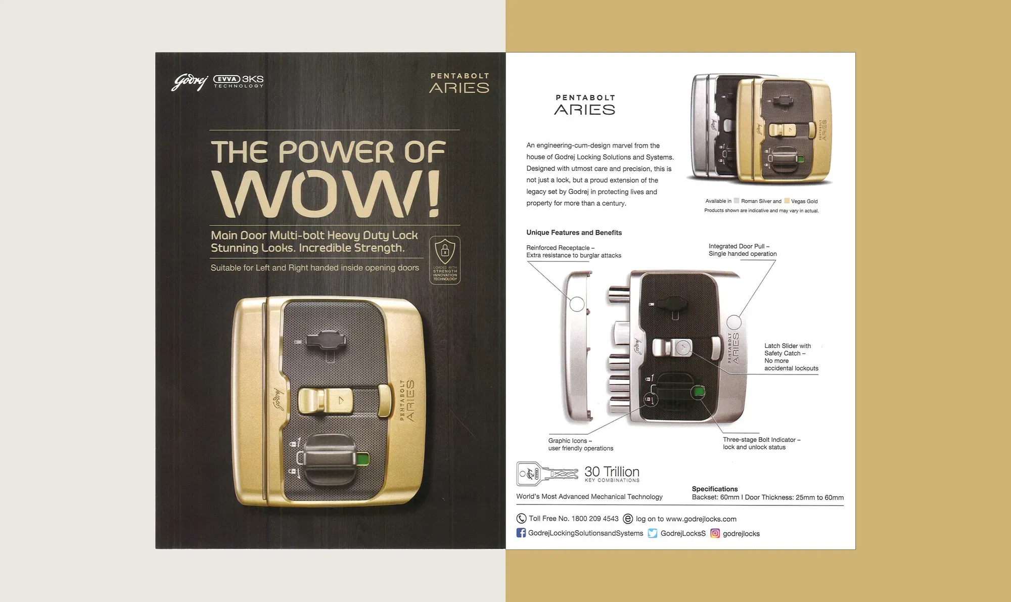 A Godrej brochure for Pentabolt Aries, The power of wow
