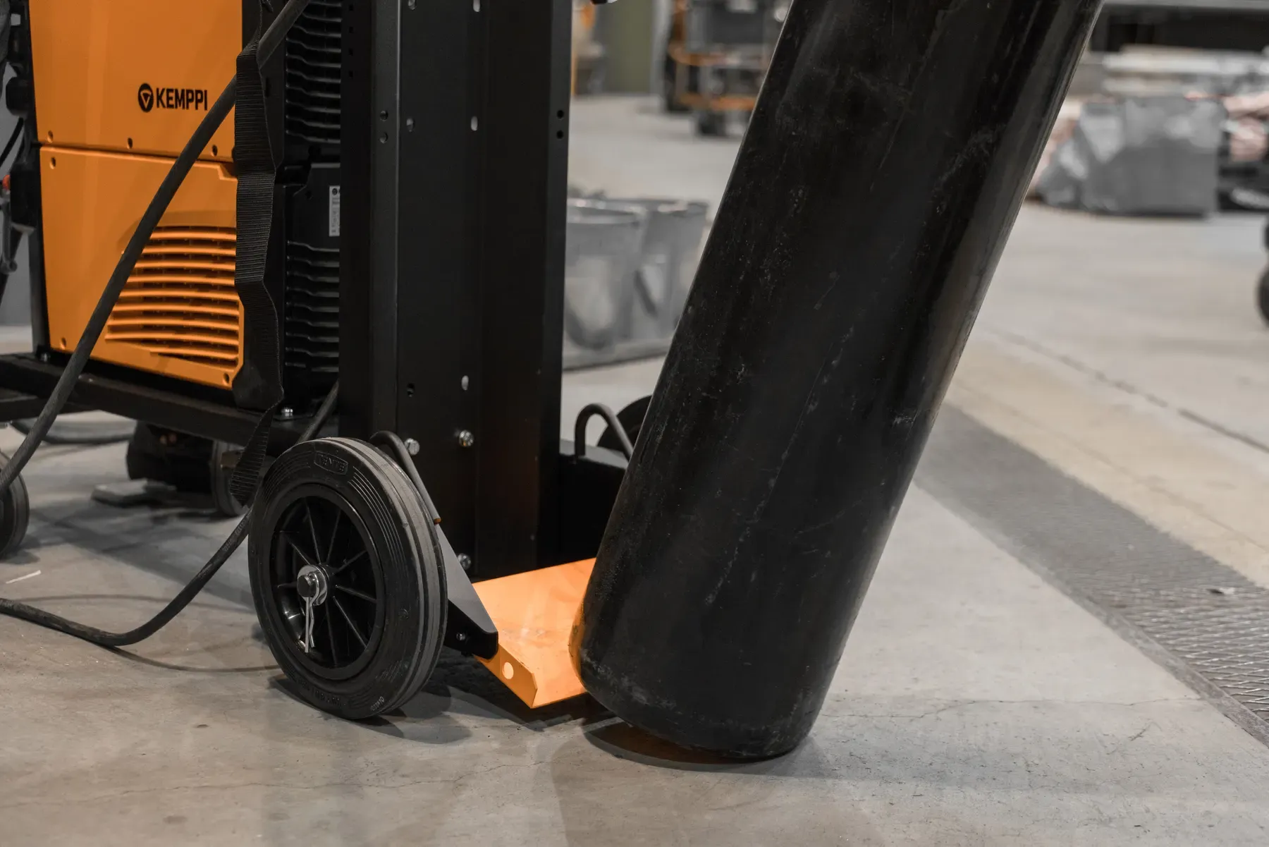 The MasterTig on its trolley, with a safe-lift handle